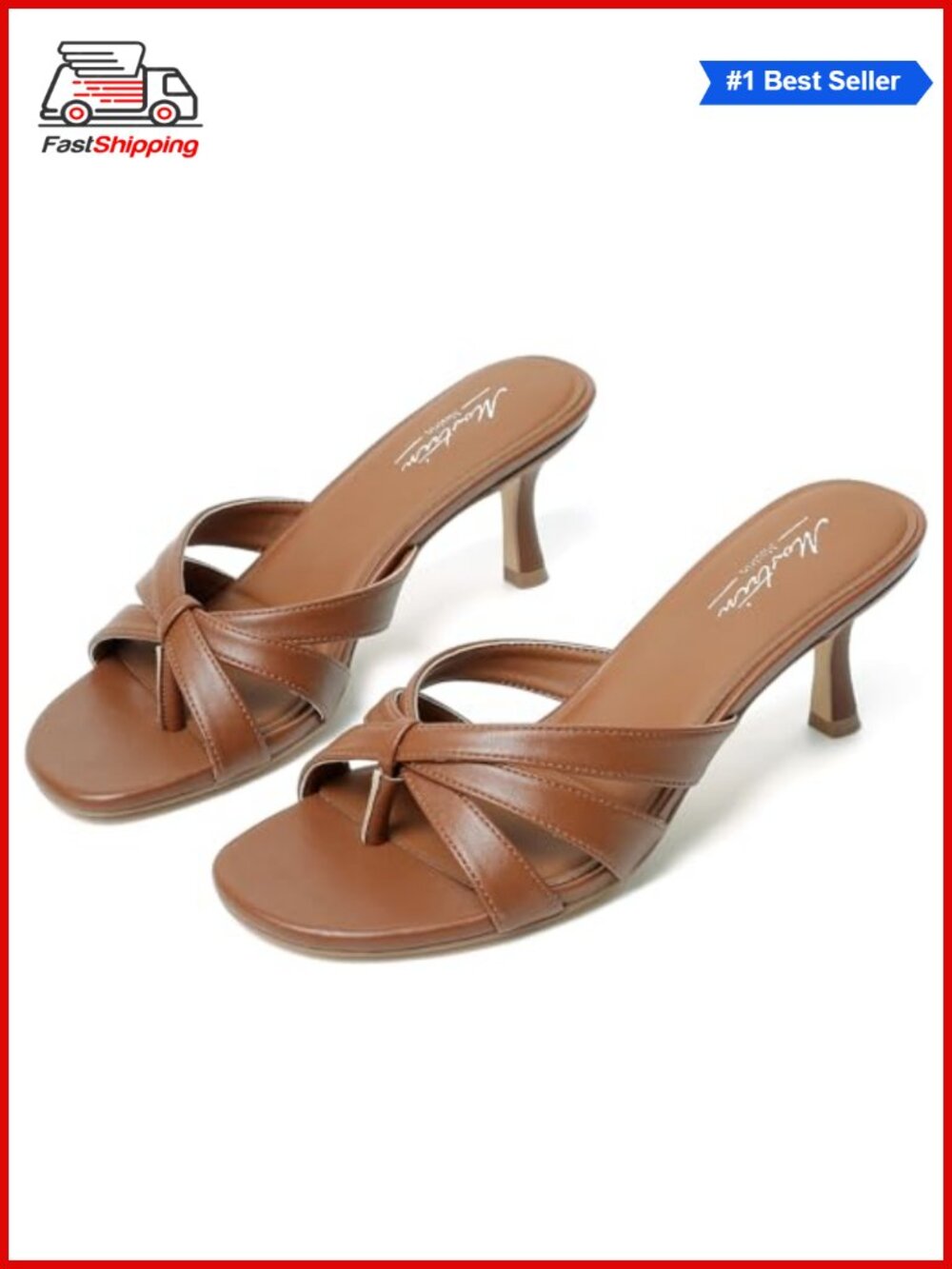 ✨ Pointed Toe Faux Leather Kitten Heel Mules Slip On Heeled Sandals for Party
